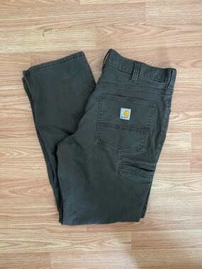 Carhartt Olive Work Pants with Back Pocket Logo
